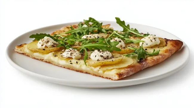 Rustikaler Flammkuchen mit Kartoffeln und Rucola