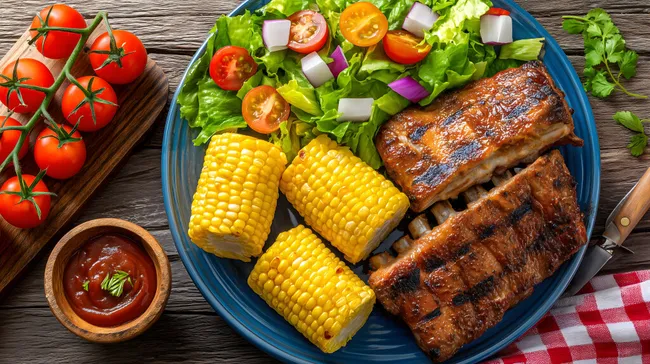 Rustikaler Grillgenuss mit Rippchen, Mais und frischem Salat