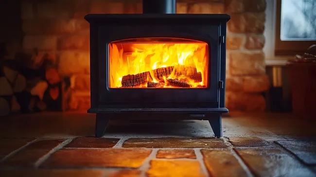 Rustikaler Kaminofen im gemütlichen Wohnzimmer