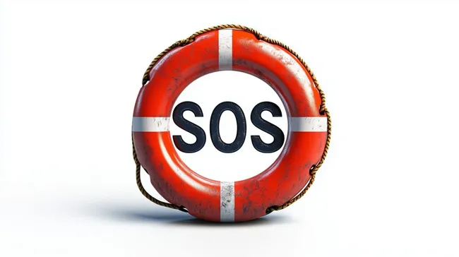 Rustikaler SOS-Rettungsring vor weißem Hintergrund