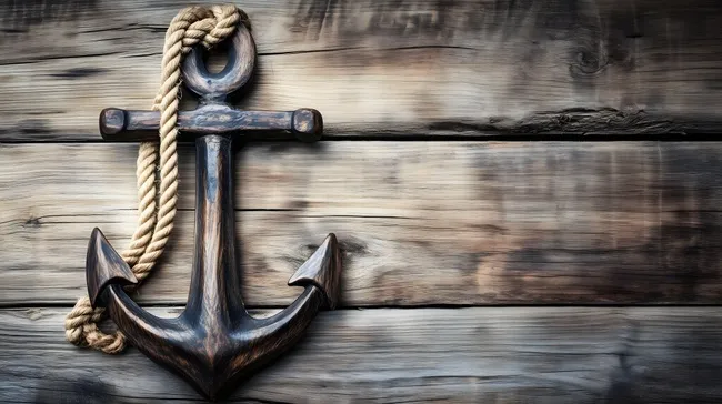 Rustikales Ankersymbol auf verwittertem Holz