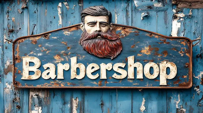 Rustikales Barbershop-Schild mit bartigem Gesicht