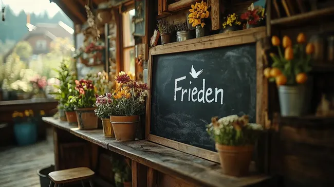 Rustikales Blumenarrangement mit Friedenstafel