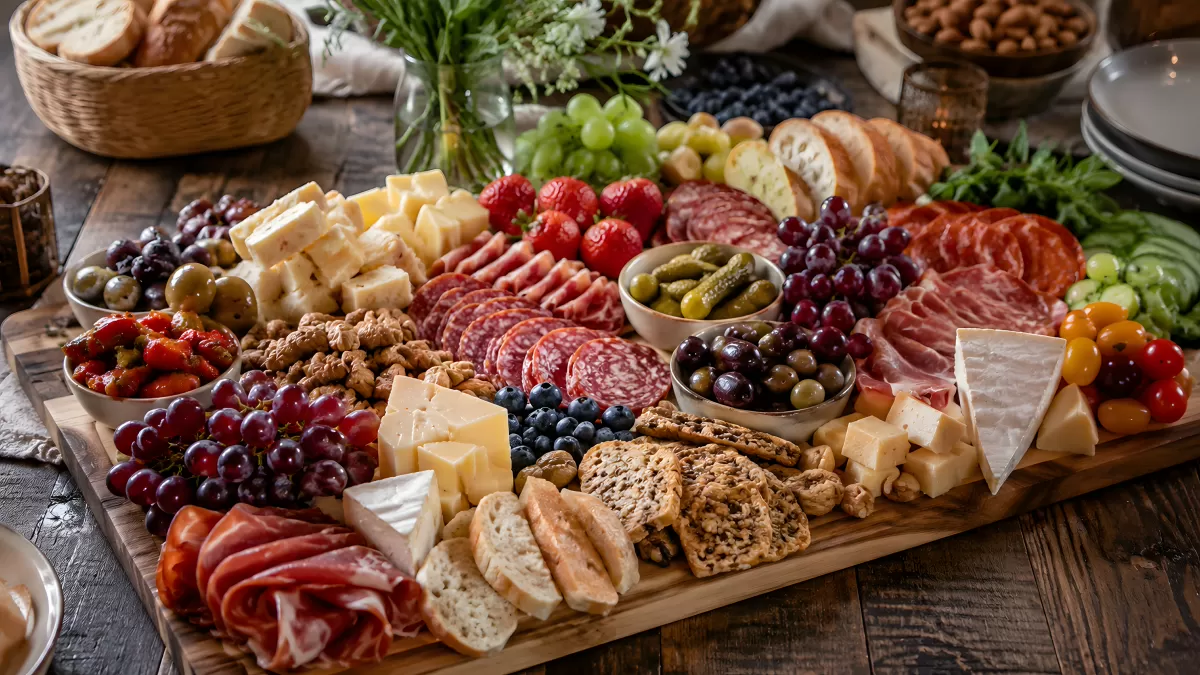 Rustikales Charcuterie-Brett mit Käse und Aufschnitt