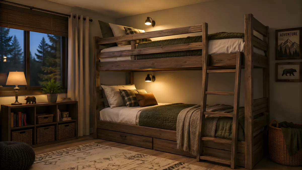 Rustikales Etagenbett aus Holz im Naturstil