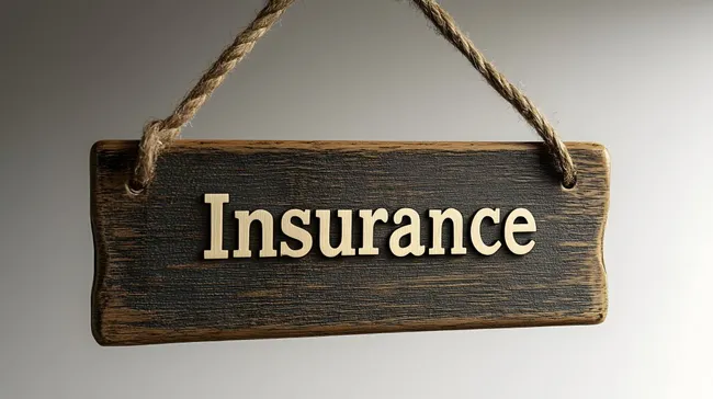 Rustikales Holzschild mit Versicherungsangebot