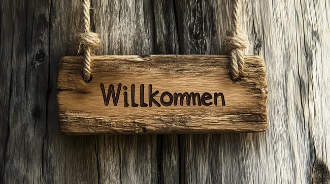 Rustikales Holzschild mit Willkommensgruß