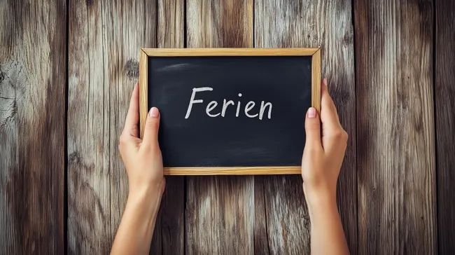 Rustikales Holztafel-Schild mit Handschrift 'Ferien'