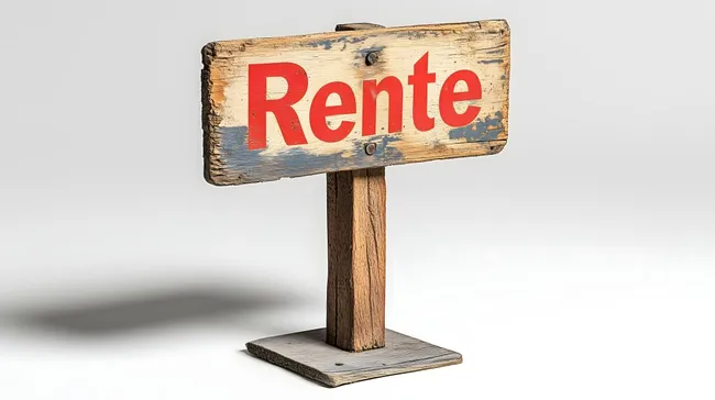 Rustikales Rentenschild auf Holzpflock