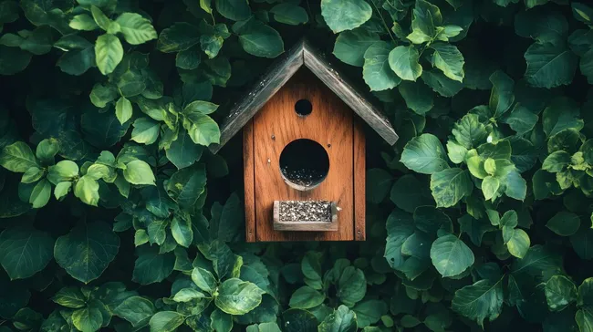 Rustikales Vogelfutterhaus im Grün