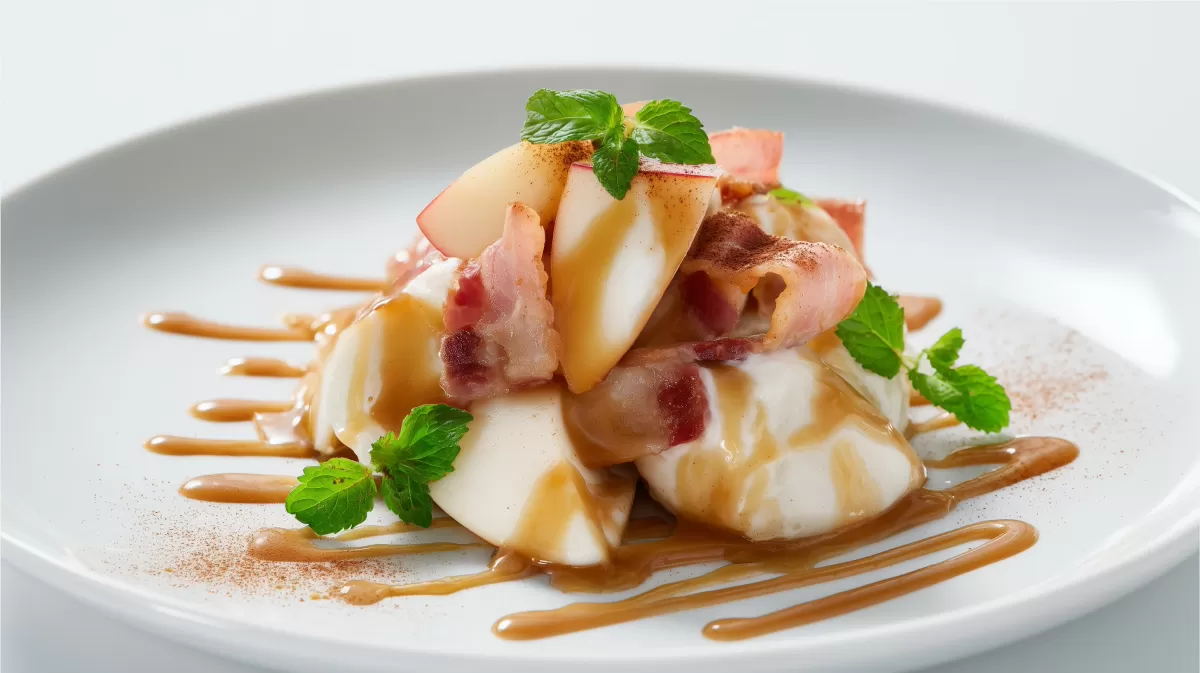 S deftige Apfel Speck Dampfnudeln mit Karamellsauce