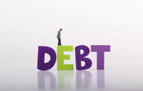 Sad businessman with Email text on white background