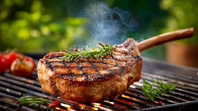 Saftig gegarter Tomahawk-Steak mit aromatischen Kräutern