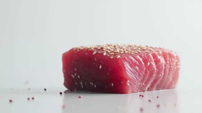 Saftig geschnittenes Thunfischsteak mit Sesamsamen