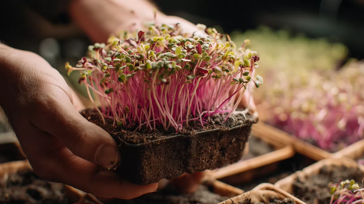 Saftig grüne Mikrogrüns mit roten Spitzen