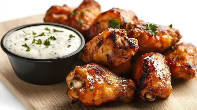 Saftig marinierte Chicken Wings mit cremigem Dip