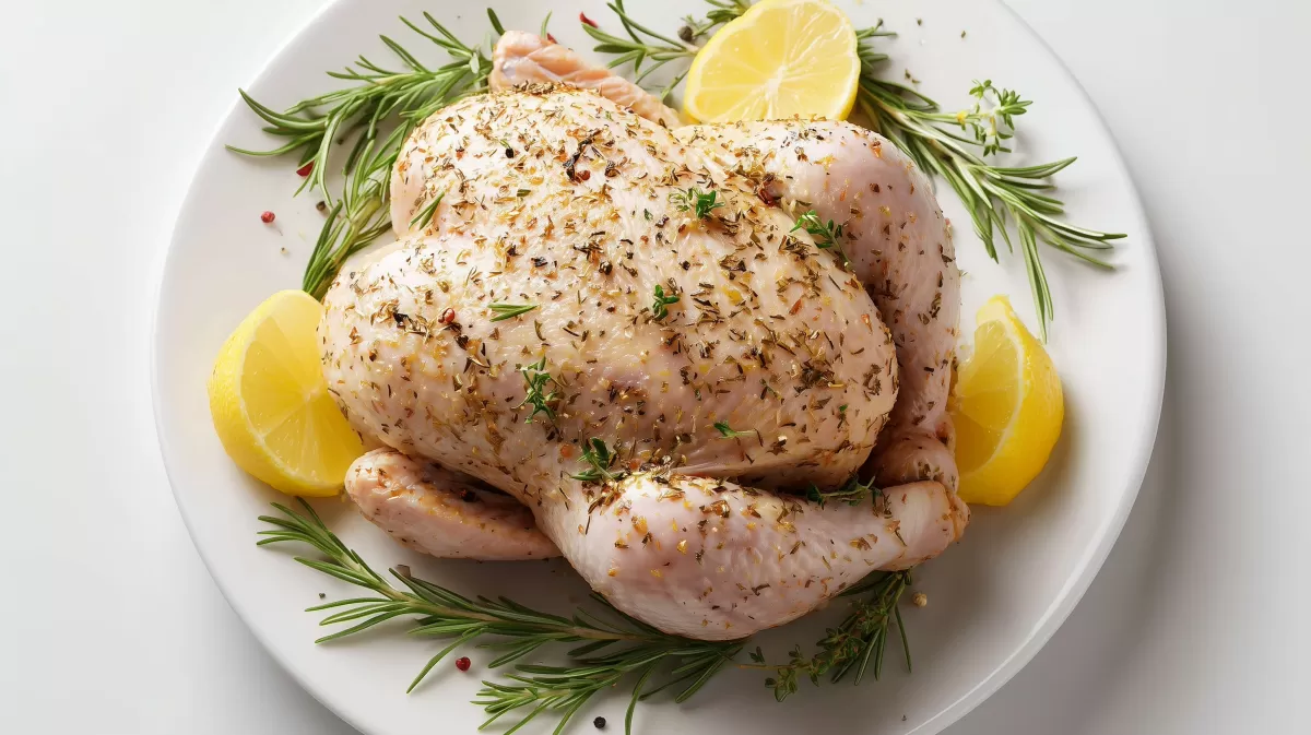 Saftig marinierter Hähnchenschenkel mit Zitrone und Kräutern