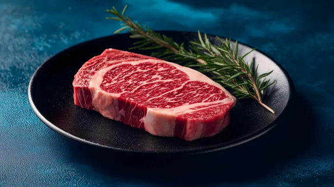 Saftig-marmoriertes Rinderfilet auf schwarzem Teller