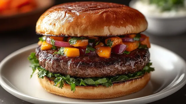 Saftig-würziger Burger mit farbenfroher Salsa