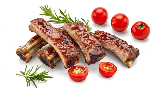 Saftige BBQ-Schweinerippchen mit reifen Tomaten