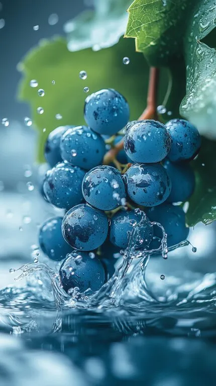 Saftige blaue Weintrauben mit Wassertropfen