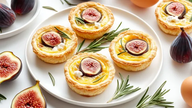 Saftige Feigentörtchen mit Ziegenkäse auf Teller