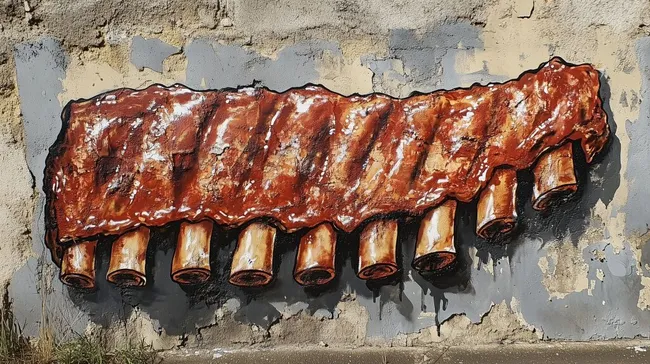 Saftige, gegrillte Schweinerippchen an alter Betonwand