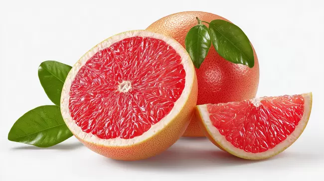 Saftige Grapefruithälften mit grünen Blättern