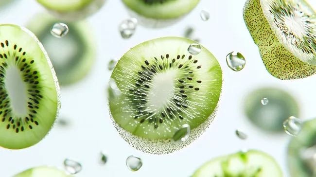 Saftige grüne Kiwi mit Wassertropfen - Hochwertige Stockfoto-Vorlage
