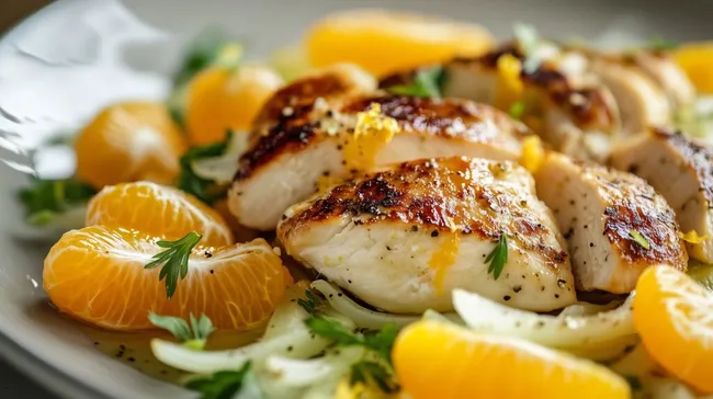 Saftige Hähnchenbrust mit Orangen-Fenchel-Salat