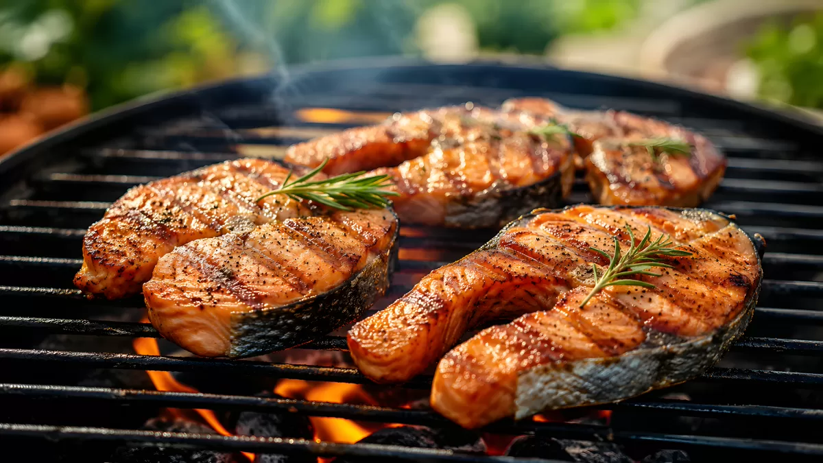 Saftige Lachssteaks mit Rosmarin auf dem Grill