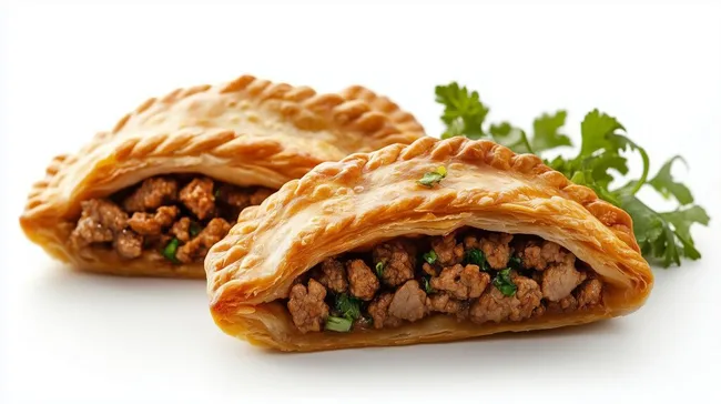 Saftige mongolische Khuushuur-Pasteten mit Gemüsegarnitur