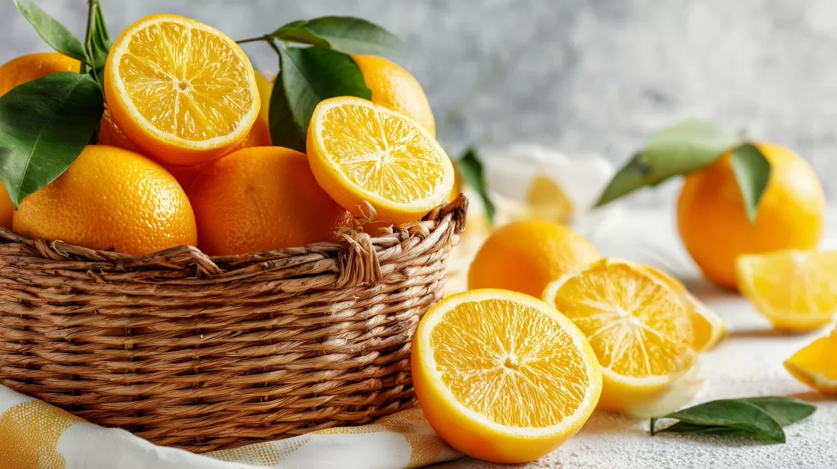 Saftige Orangen in einem Korb - Frische Früchte