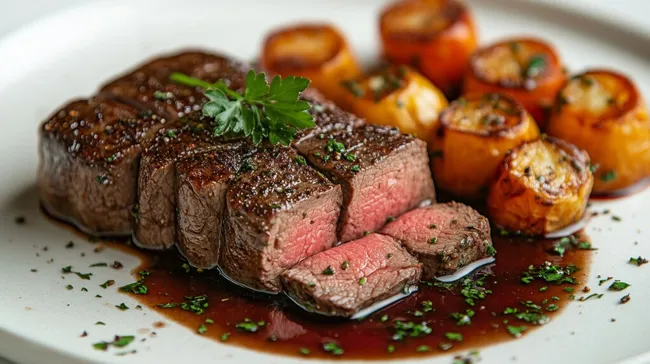 Saftige Rinderfiletsteaks mit ofengebratenen Karottenschnitzen