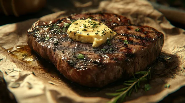Saftige Rindersteak-Scheibe mit Kräuterbutter
