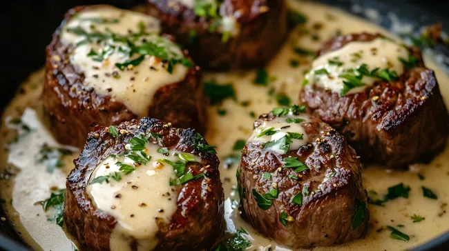 Saftige Rindersteaks mit Knoblauchbutter-Sauce