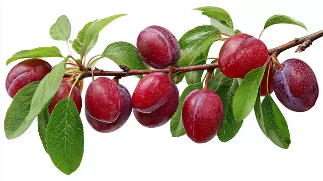 Saftige rote Pflaumen am Zweig