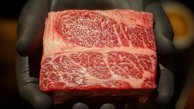 Saftige Scheiben Wagyu-Rindfleisch in Nahaufnahme