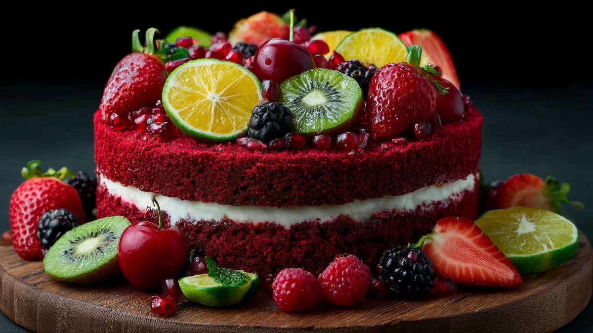 Saftige Torte mit frischen Früchten dekoriert