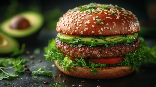 Saftige Veggie-Burger mit Avocado und Sesambröstchen