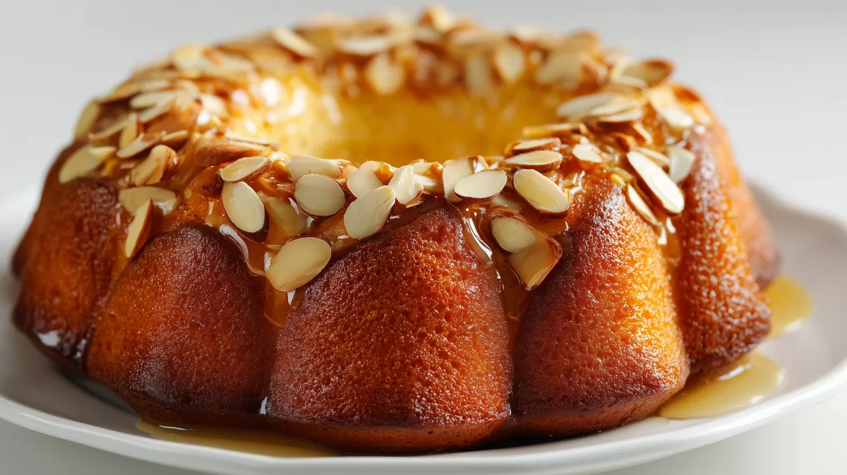 Saftiger Amaretto Mandelkuchen mit Karamellglasur