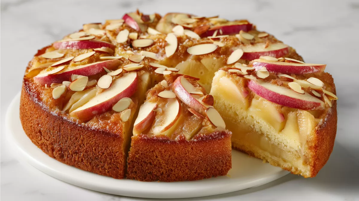 Saftiger Apfel Marzipan Kuchen mit Mandelblättchen