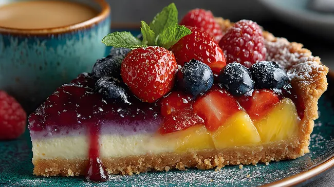 Saftiger Beerenkuchen mit Früchten und Minze