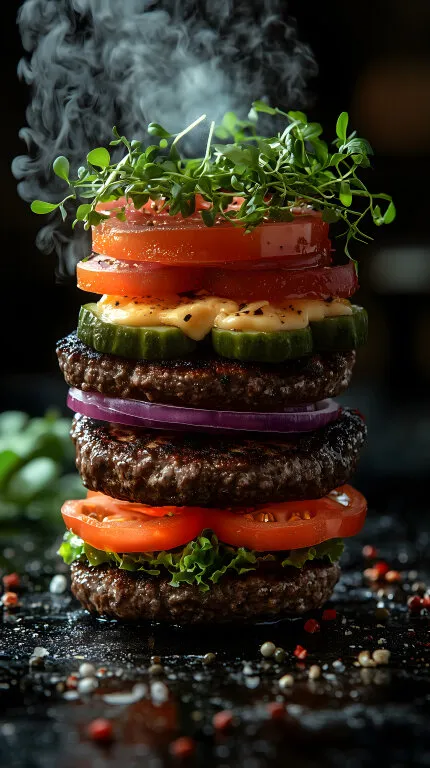 Saftiger Burger mit dampfenden Zutaten