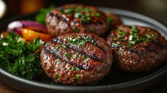 Saftiger Gegrillter Rindfleisch-Burger mit Kräutergarnierung