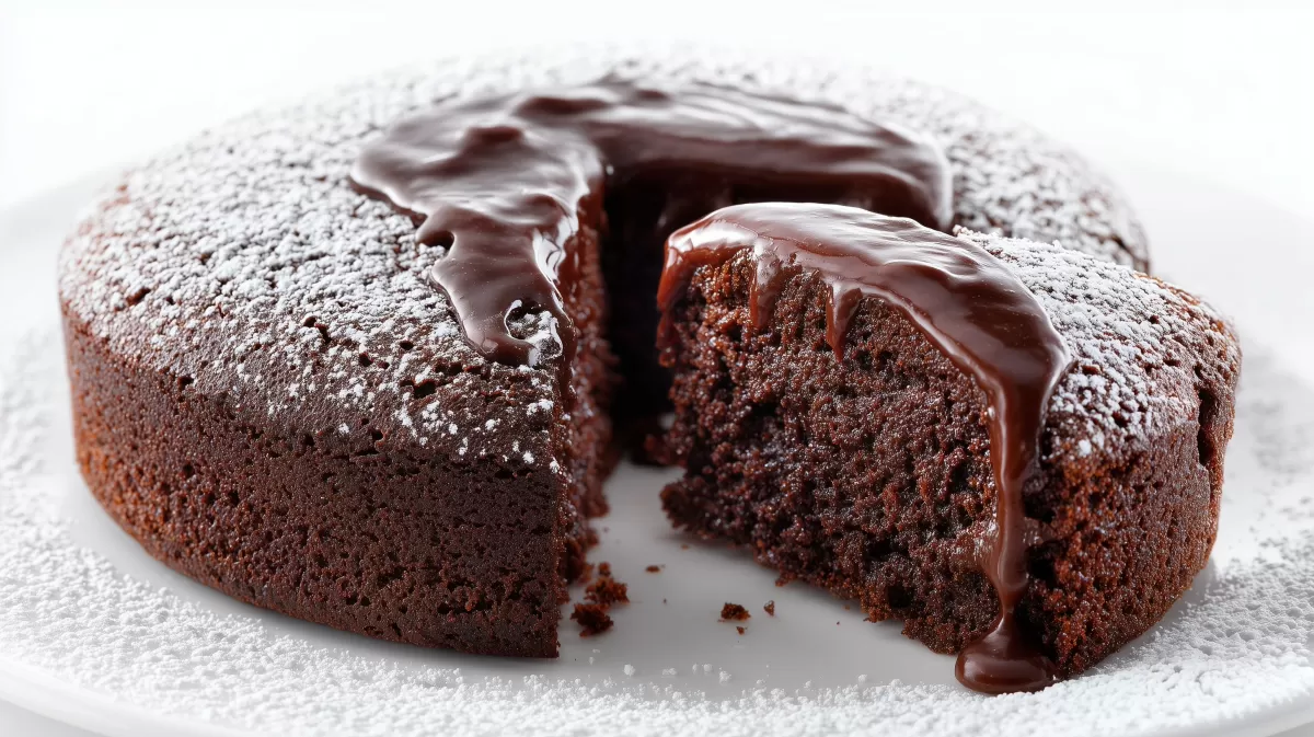 Saftiger Schokokuchen mit fließender Schokoladenglasur