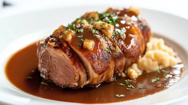 Saftiger Schweinebraten mit würziger Sauce