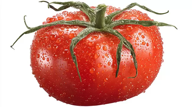 Saftiger Tomatenaufnahme mit Wassertropfen