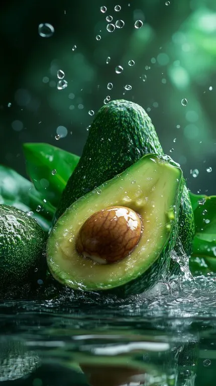 Saftiges Avocado-Halbstück mit Wassertropfen