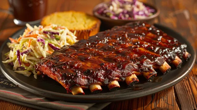 Saftiges Barbecue-Rippchen-Gericht mit Krautsalat